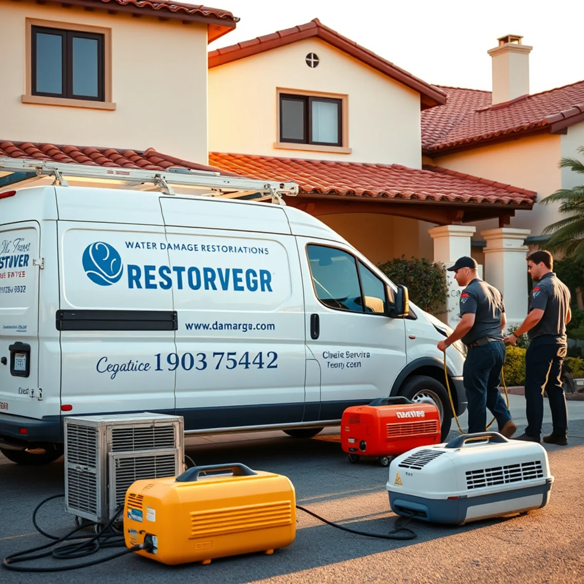 Restore Santa Barbara water damage restoration team outside their branded van