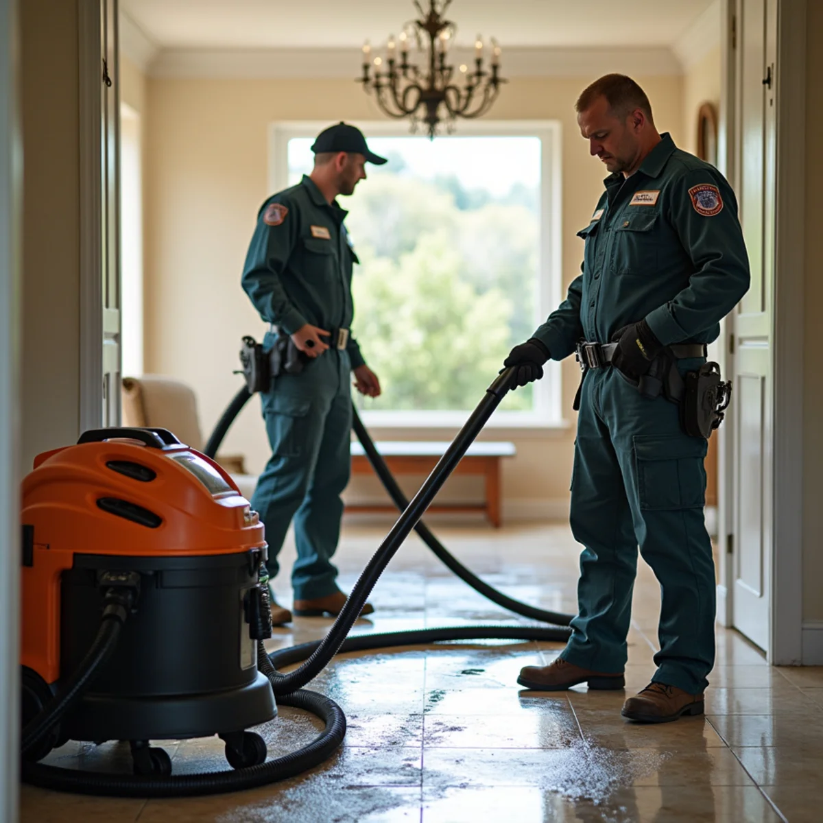Professional water extraction equipment next to a household wet vacuum