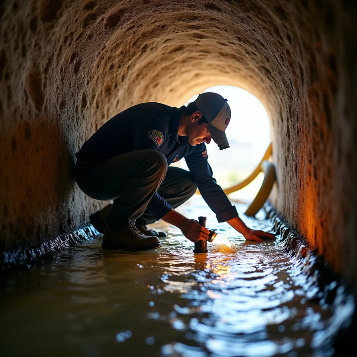 Technician pumping and drying a flooded Santa Barbara crawl space