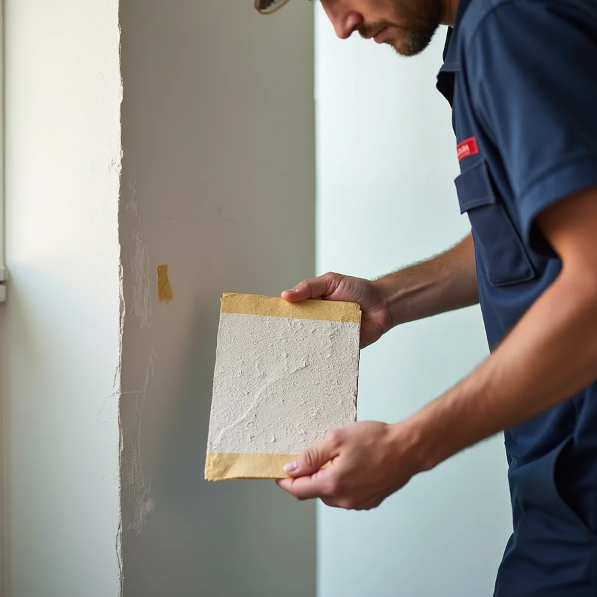 Technician matching paint and finishes during a Santa Barbara home restoration rebuild