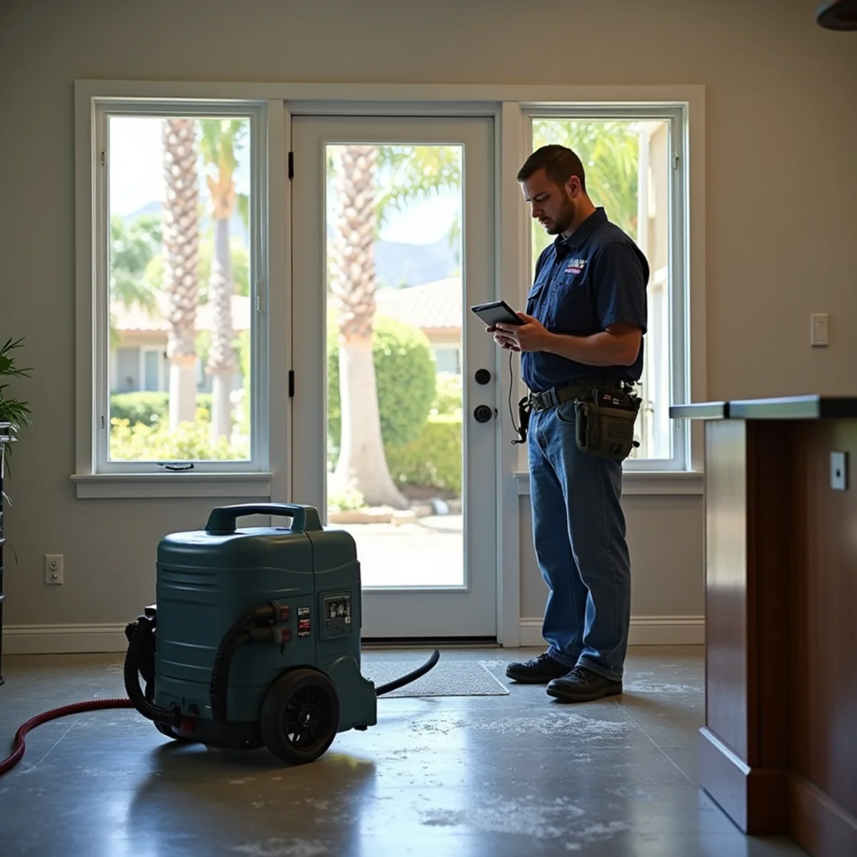 Restoration crew drying water damage inside a Oak Park home, Oak Park, Santa Barbara