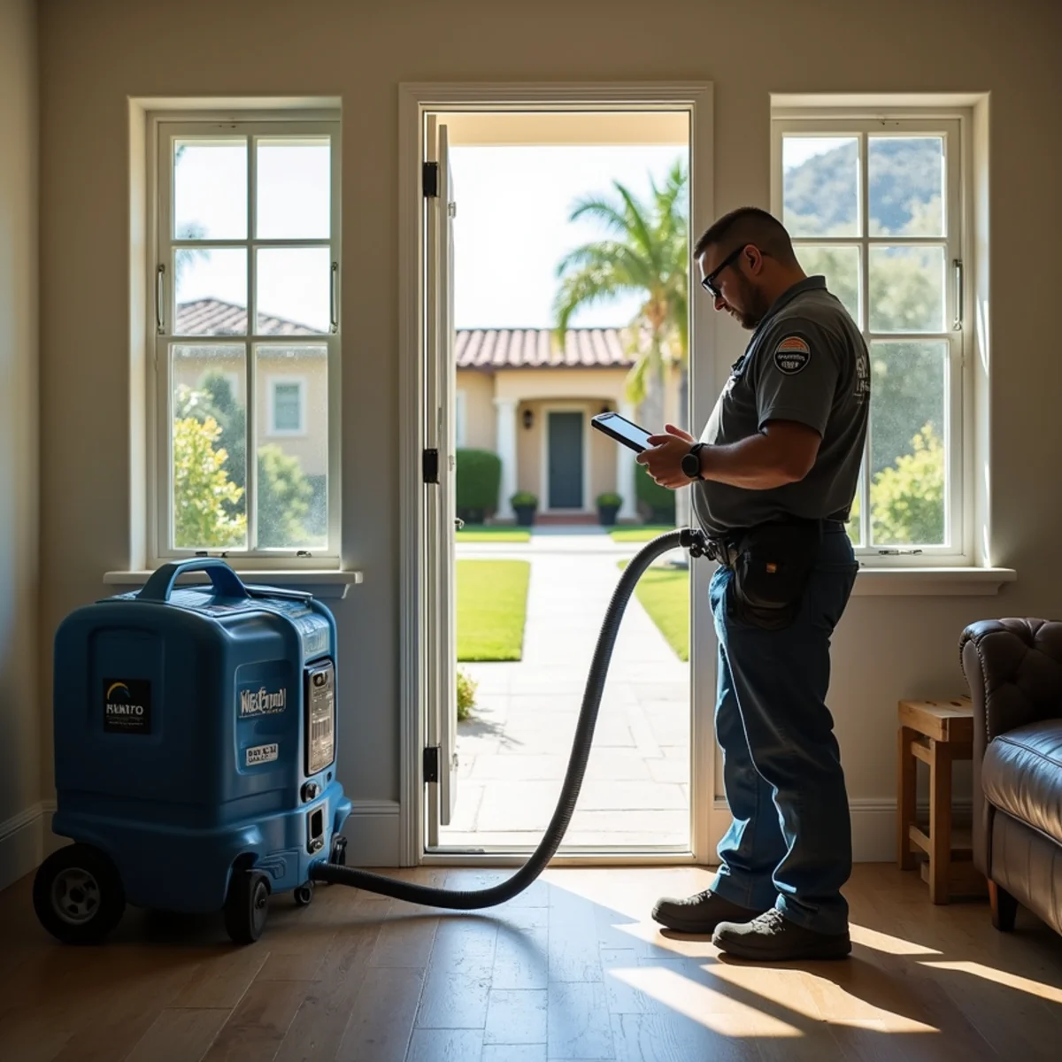 Restoration crew drying water damage inside a Peabody Heights home, Peabody Heights, Santa Barbara