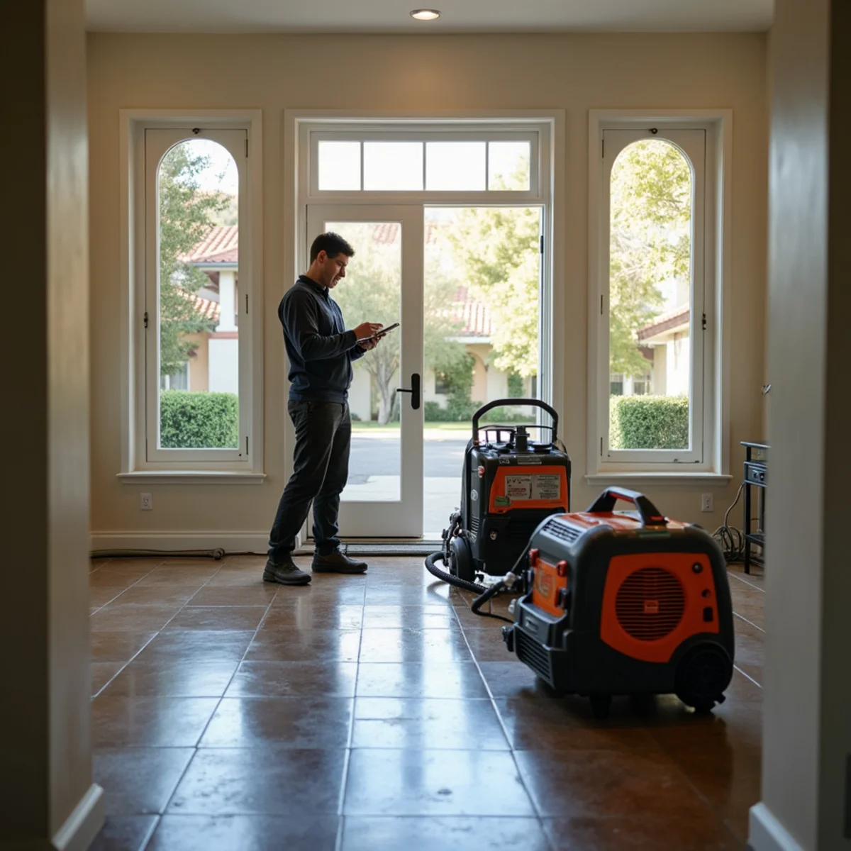 Restoration crew drying water damage inside a Westside home, Westside, Santa Barbara