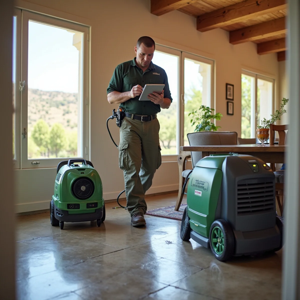 Restoration crew drying water damage inside a Buellton home, Buellton, CA