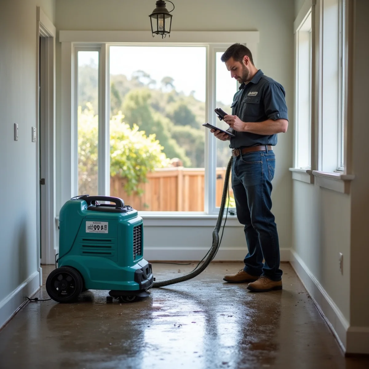Restoration crew drying water damage inside a Carpinteria Beach home, Carpinteria Beach