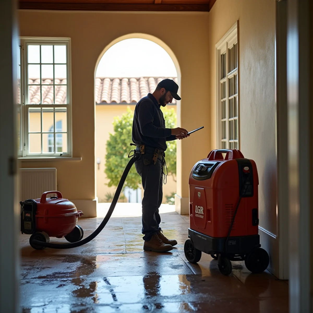 Restoration crew drying water damage inside a Old Town Goleta home, Old Town Goleta