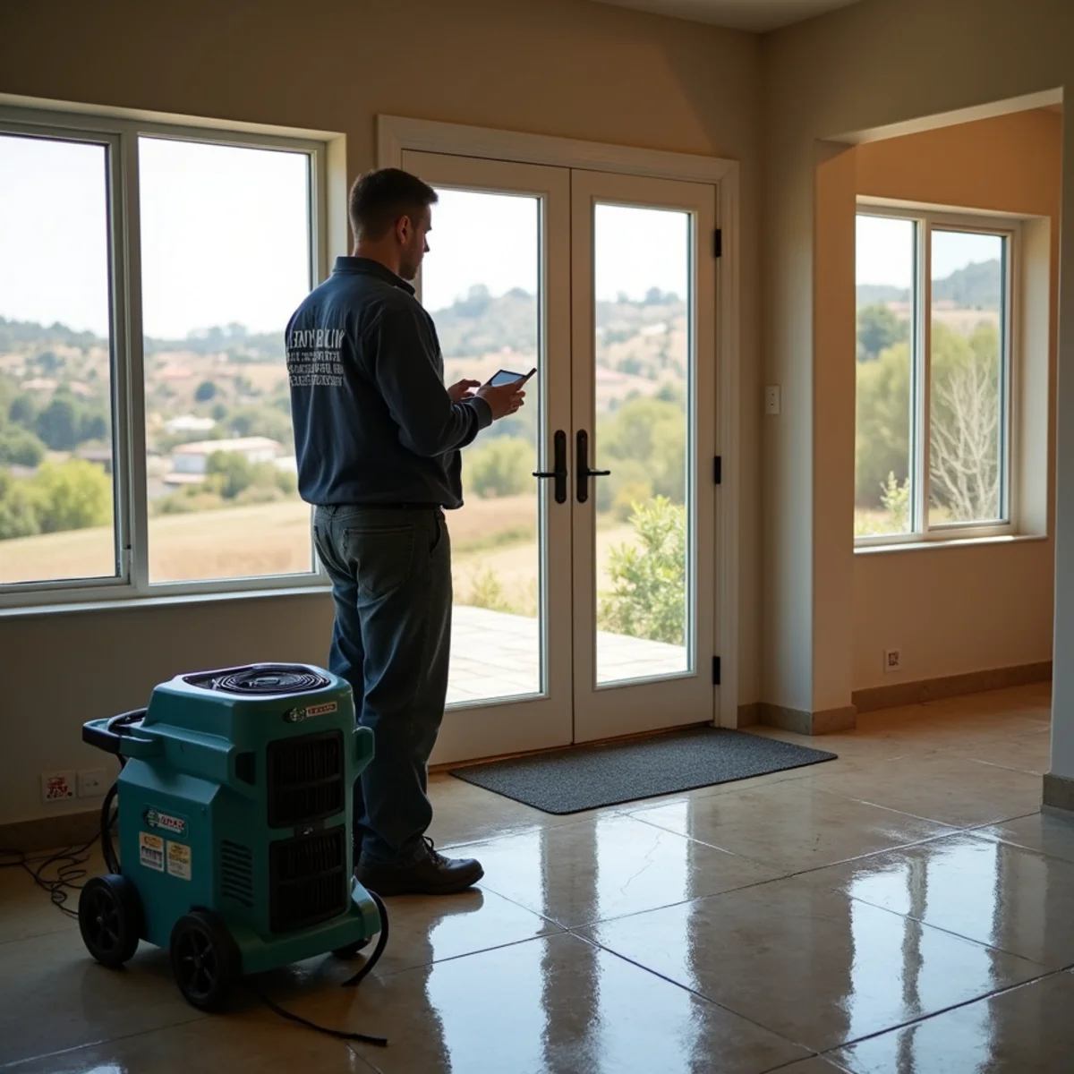 Restoration crew drying water damage inside a Guadalupe home, Guadalupe, CA