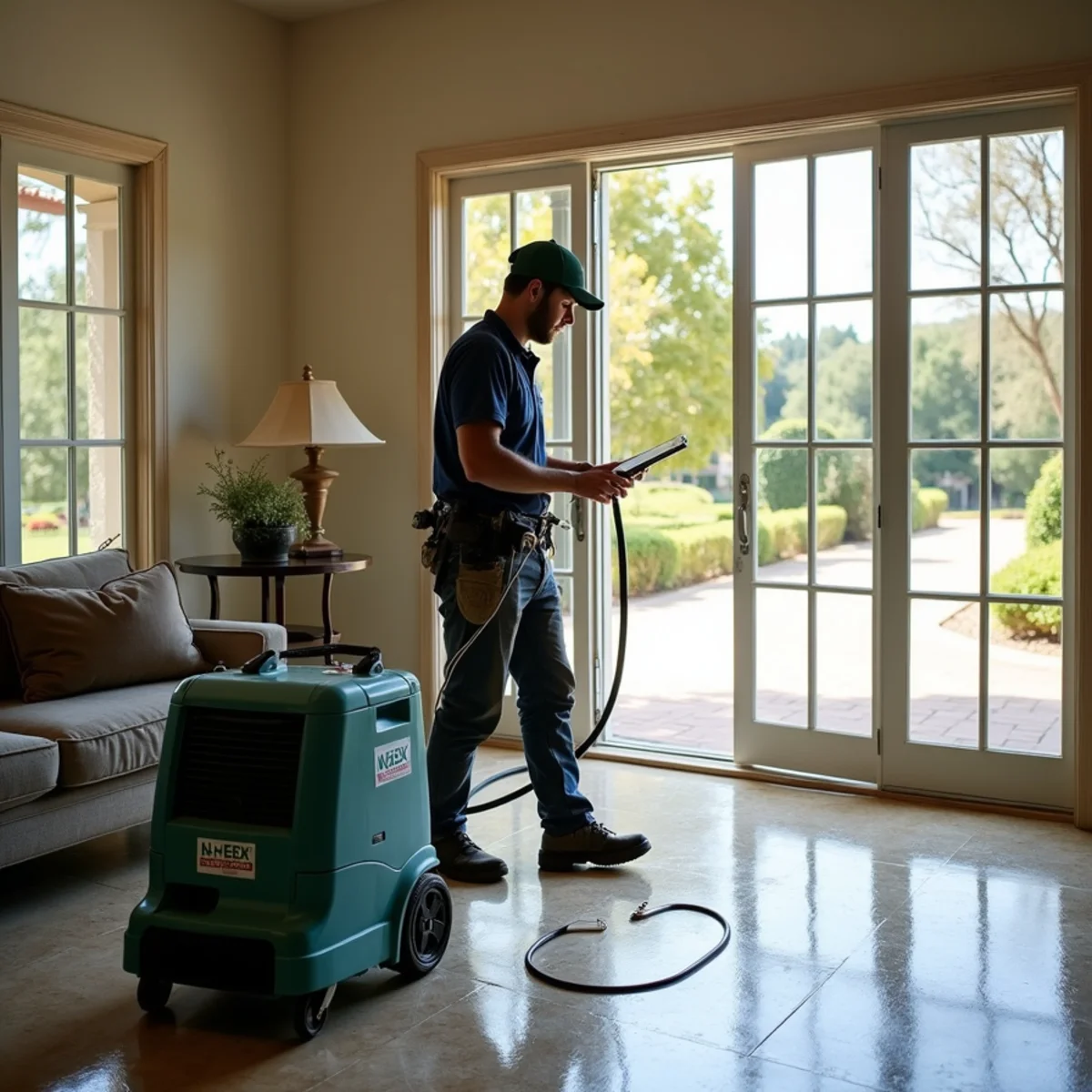 Restoration crew drying water damage inside a Los Olivos home, Los Olivos, CA