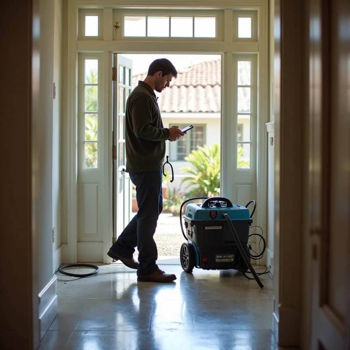 Restoration crew drying water damage inside a Downtown Montecito home, Downtown Montecito