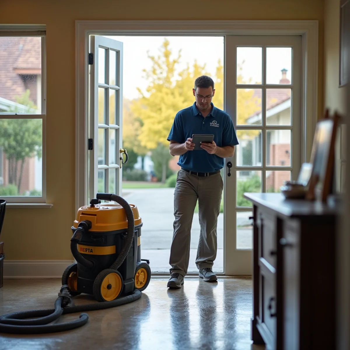Restoration crew drying water damage inside a Nipomo home, Nipomo, CA