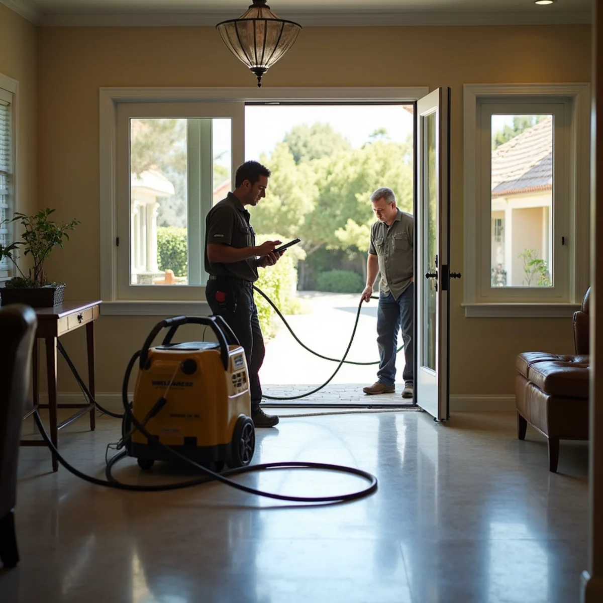 Restoration crew drying water damage inside a San Luis Obispo home, San Luis Obispo, CA