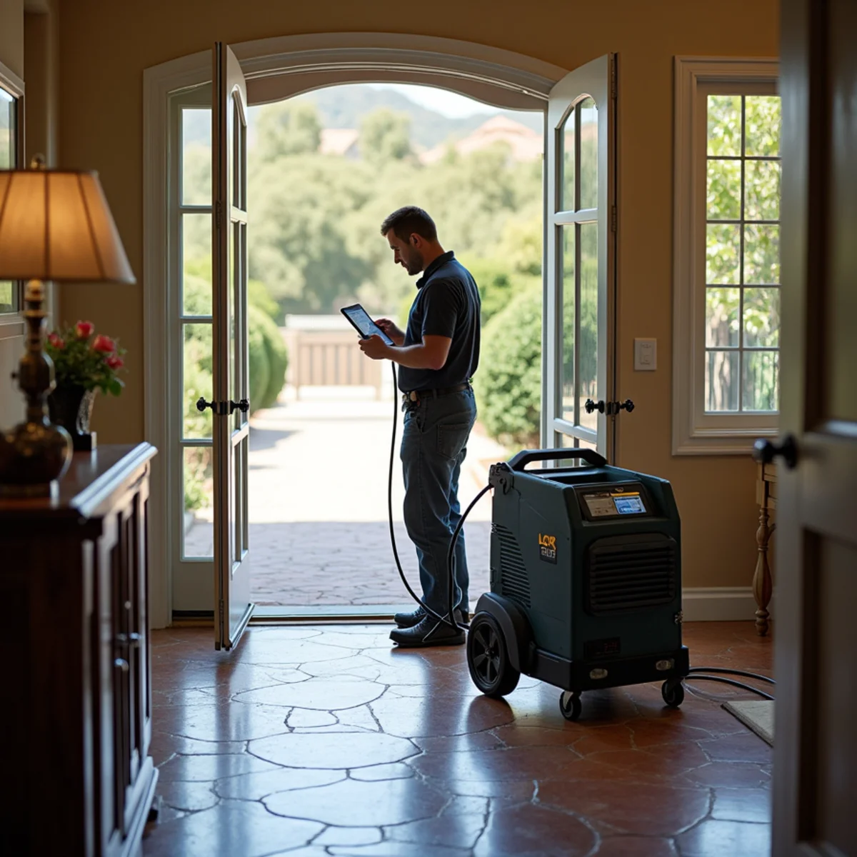 Restoration crew drying water damage inside a Santa Ynez Valley home, Santa Ynez Valley