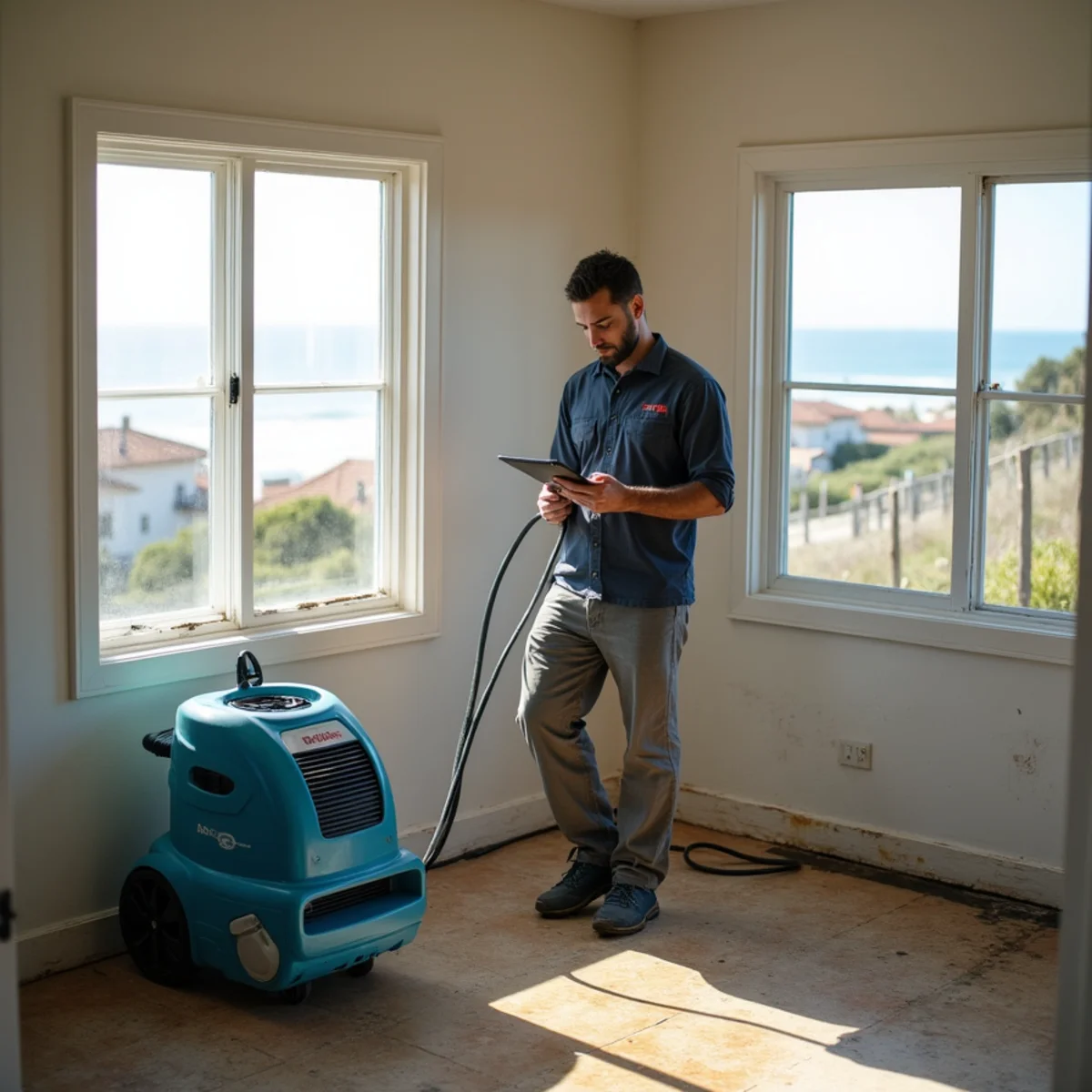 Restoration crew drying water damage inside a Summerland Beach home, Summerland Beach
