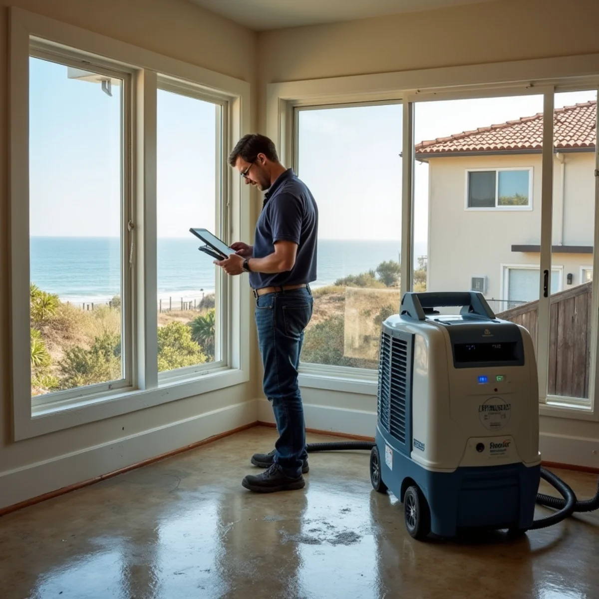 Restoration crew drying water damage inside a Summerland home, Summerland, CA