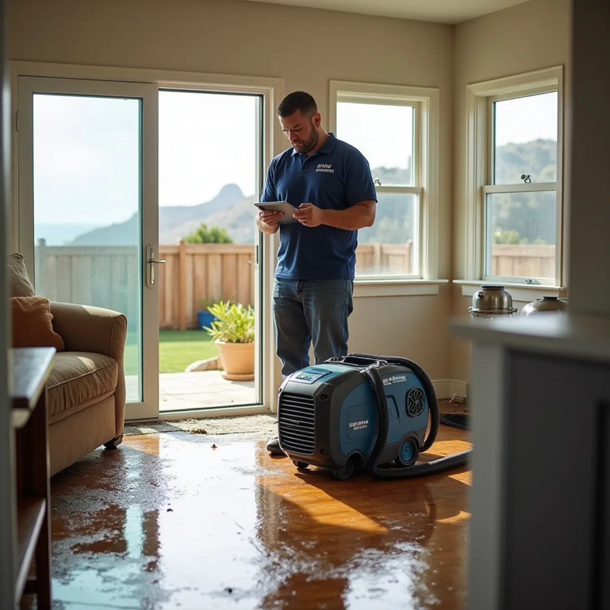 Restoration crew drying water damage inside a Ventura home, Ventura, CA