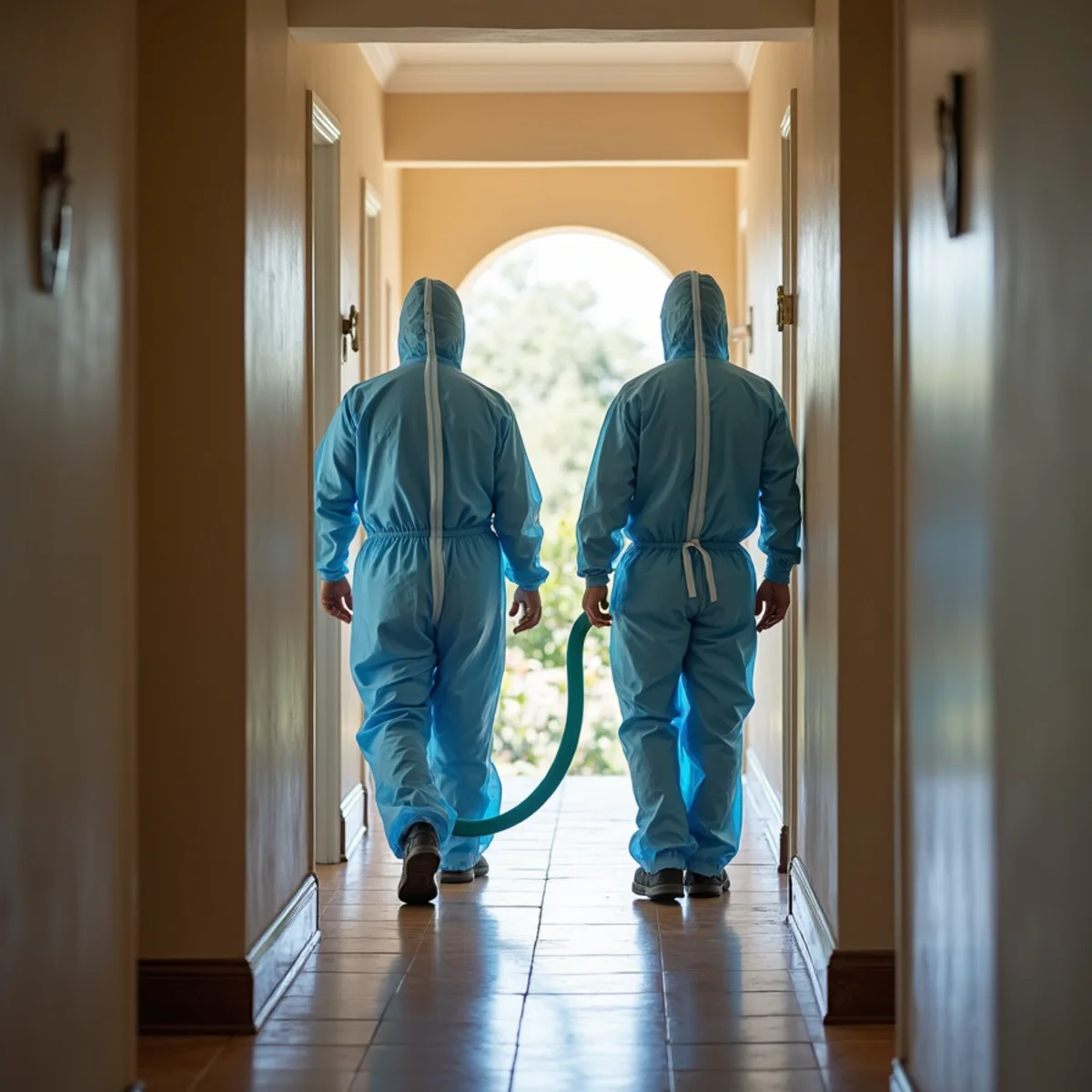 Containment sheeting and a HEPA air scrubber set up for a Santa Barbara sewage cleanup