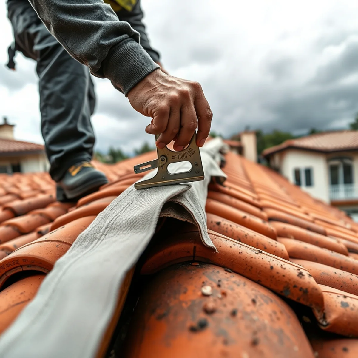 Crew tarping a storm-damaged roof on a Santa Barbara home