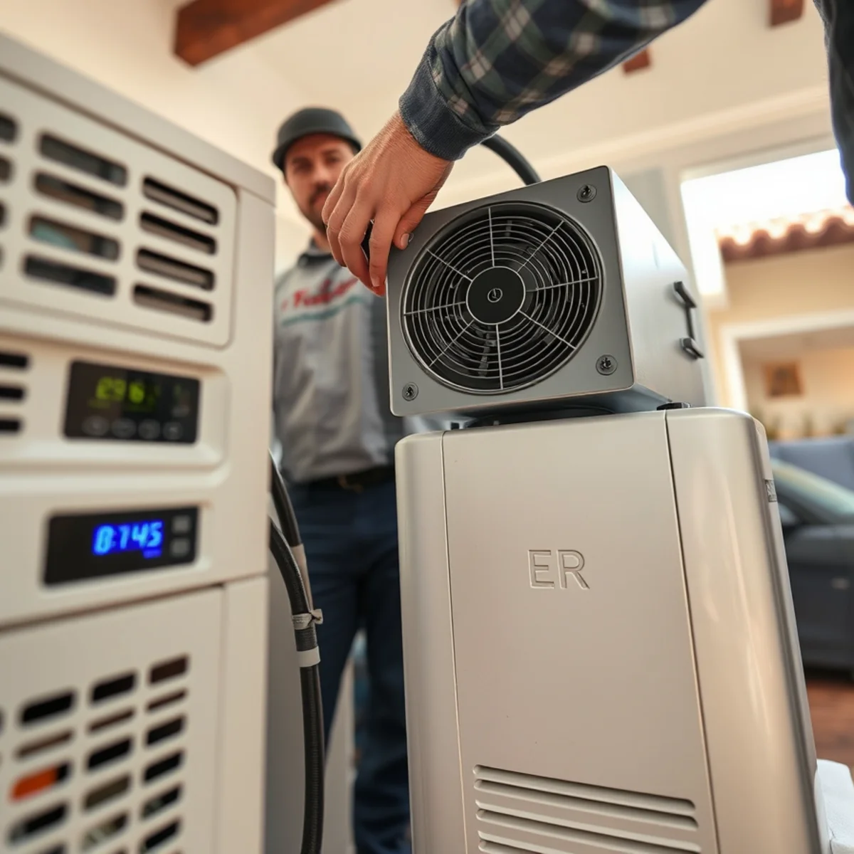 Air movers and an LGR dehumidifier drying a Santa Barbara room
