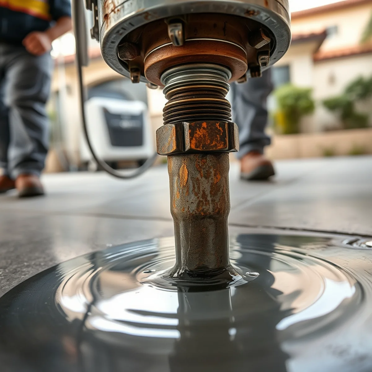 Technician drying a garage after a burst water heater in Santa Barbara